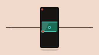 Foldable phone unfolding from closed vertical to open widescreen with emerald video filling the screen on warm rose cream — horizontal video resurgence in social media. Raised Media Co.